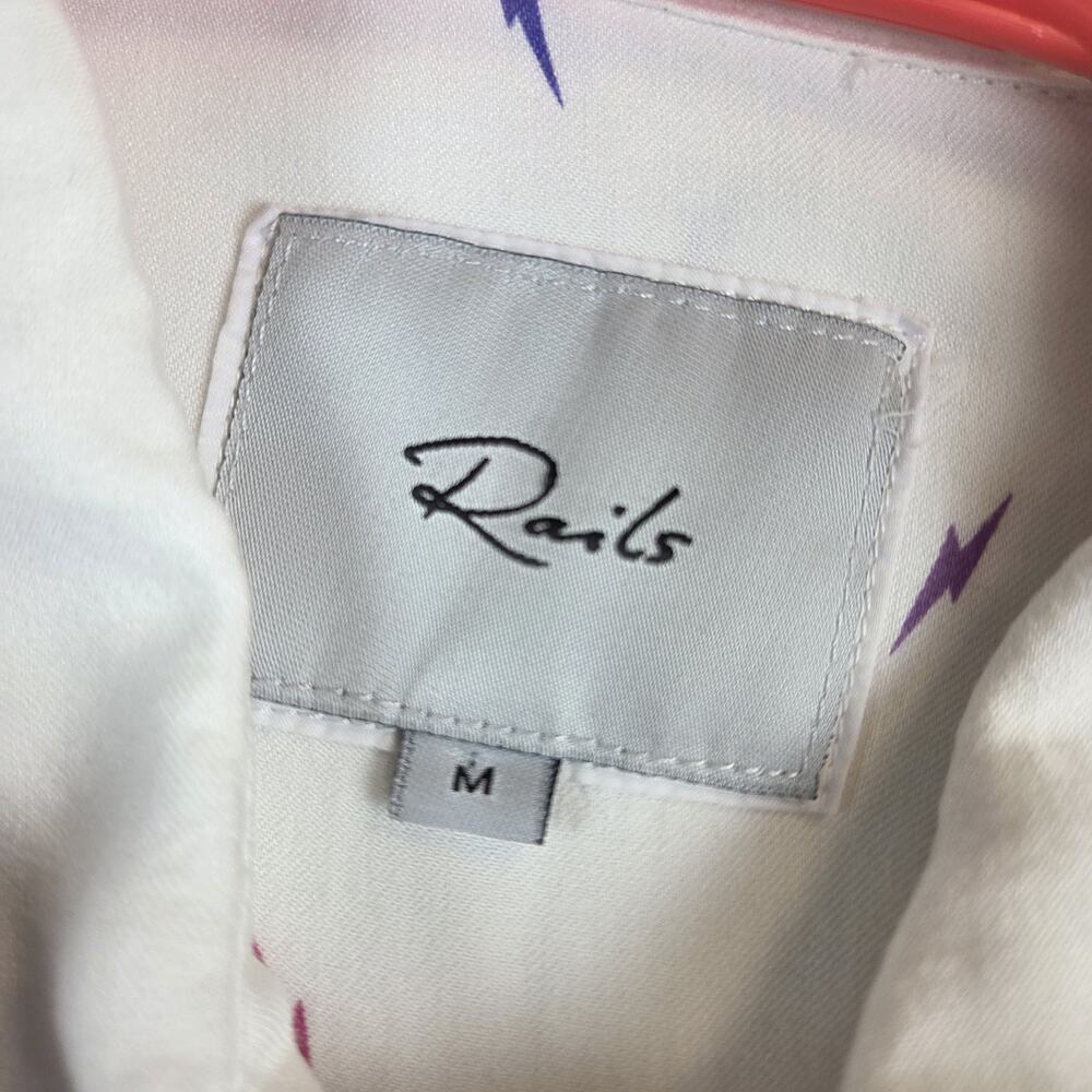 Rails Rocsi Rainbow Lightning Button Up Shirt Womens M White Stretch Boho Beach‎ - Picture 8 of 9